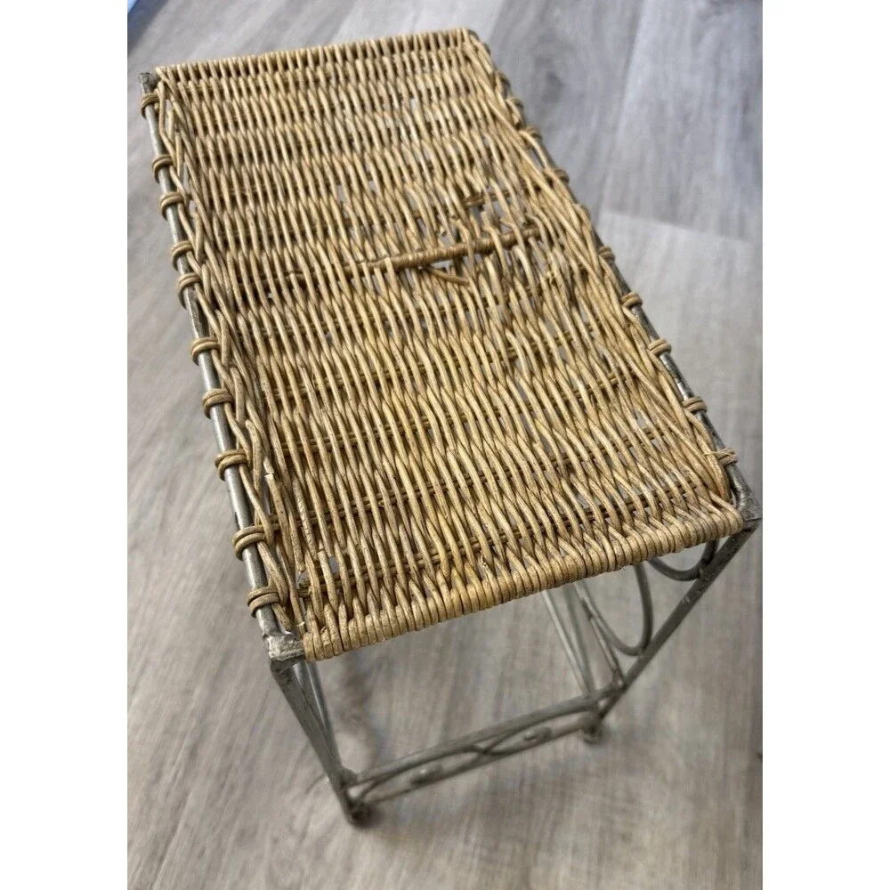 Vintage 1960 Handcrafted Boho Wine Rack with Wicker Top